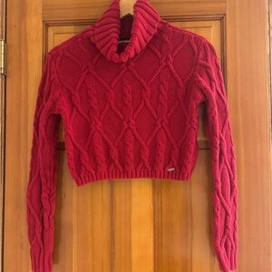 Hollister red chunky knit cropped sweater size XS